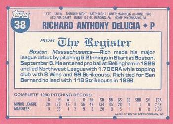 1991 Topps Major League Debut 1990 #38 Rich DeLucia Back