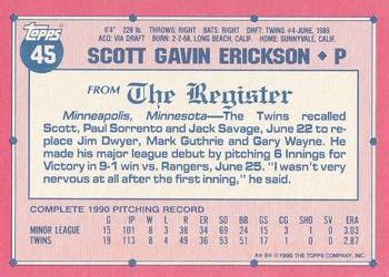 1991 Topps Major League Debut 1990 #45 Scott Erickson Back