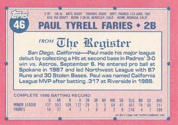 1991 Topps Major League Debut 1990 #46 Paul Faries Back