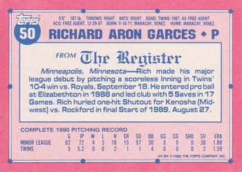 1991 Topps Major League Debut 1990 #50 Rich Garces Back