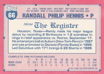 1991 Topps Major League Debut 1990 #66 Randy Hennis Back