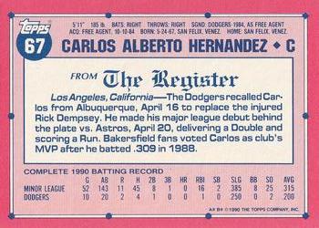 1991 Topps Major League Debut 1990 #67 Carlos Hernandez Back
