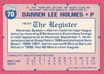 1991 Topps Major League Debut 1990 #70 Darren Holmes Back
