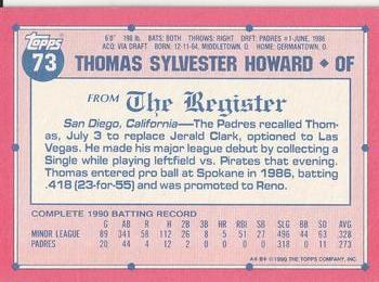 1991 Topps Major League Debut 1990 #73 Thomas Howard Back
