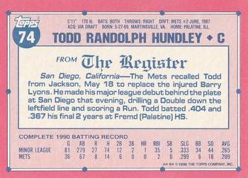 1991 Topps Major League Debut 1990 #74 Todd Hundley Back