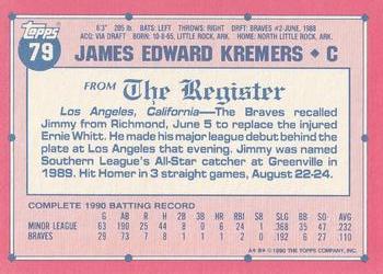 1991 Topps Major League Debut 1990 #79 Jimmy Kremers Back