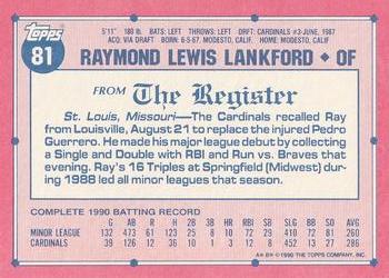 1991 Topps Major League Debut 1990 #81 Ray Lankford Back