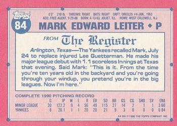 1991 Topps Major League Debut 1990 #84 Mark Leiter Back