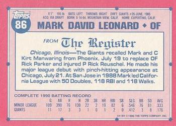 1991 Topps Major League Debut 1990 #86 Mark Leonard Back