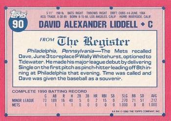 1991 Topps Major League Debut 1990 #90 Dave Liddell Back