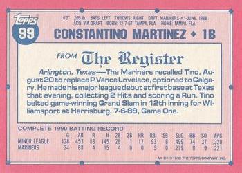 1991 Topps Major League Debut 1990 #99 Tino Martinez Back