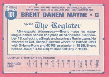 1991 Topps Major League Debut 1990 #101 Brent Mayne Back