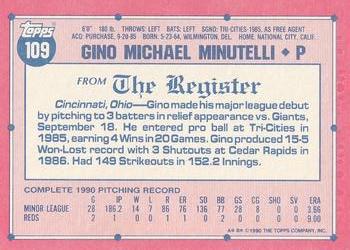 1991 Topps Major League Debut 1990 #109 Gino Minutelli Back