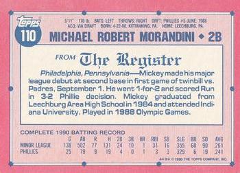 1991 Topps Major League Debut 1990 #110 Mickey Morandini Back