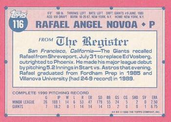 1991 Topps Major League Debut 1990 #116 Rafael Novoa Back