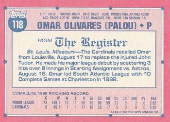 1991 Topps Major League Debut 1990 #118 Omar Olivares Back