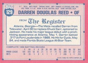 1991 Topps Major League Debut 1990 #129 Darren Reed Back