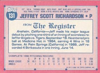 1991 Topps Major League Debut 1990 #131 Jeff Richardson Back