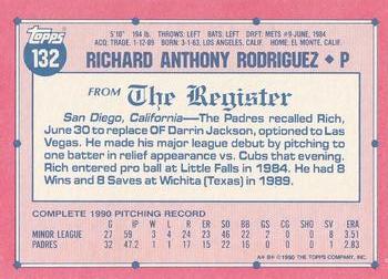 1991 Topps Major League Debut 1990 #132 Rich Rodriguez Back