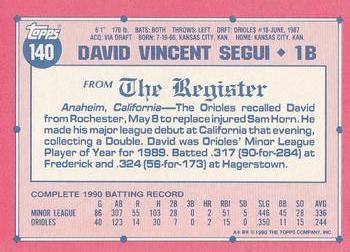 1991 Topps Major League Debut 1990 #140 David Segui Back