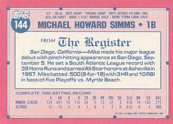 1991 Topps Major League Debut 1990 #144 Mike Simms Back