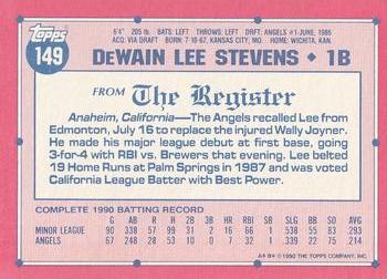 1991 Topps Major League Debut 1990 #149 Lee Stevens Back