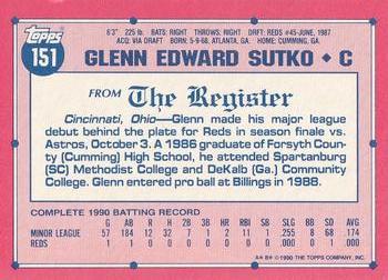 1991 Topps Major League Debut 1990 #151 Glenn Sutko Back