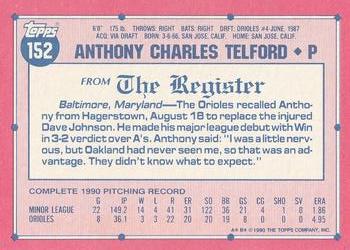1991 Topps Major League Debut 1990 #152 Anthony Telford Back