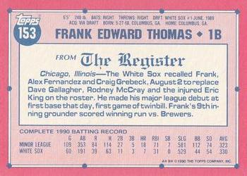 1991 Topps Major League Debut 1990 #153 Frank Thomas Back