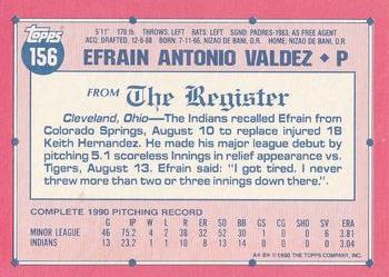 1991 Topps Major League Debut 1990 #156 Efrain Valdez Back