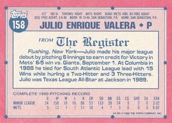 1991 Topps Major League Debut 1990 #158 Julio Valera Back