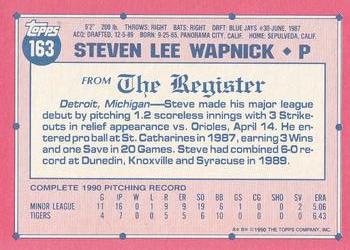 1991 Topps Major League Debut 1990 #163 Steve Wapnick Back