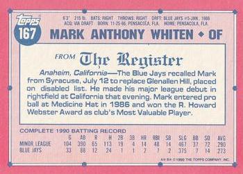 1991 Topps Major League Debut 1990 #167 Mark Whiten Back