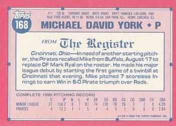 1991 Topps Major League Debut 1990 #168 Mike York Back