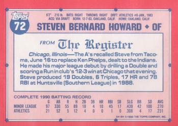 1991 Topps Major League Debut 1990 #72 Steve Howard Back
