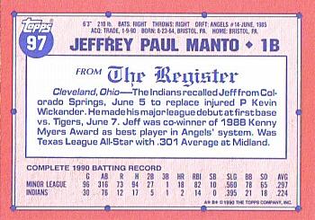 1991 Topps Major League Debut 1990 #97 Jeff Manto Back