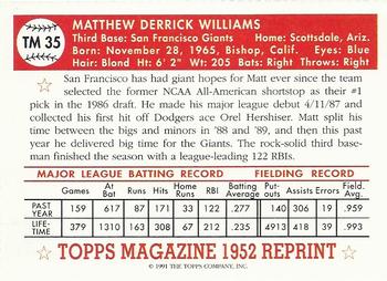 1991 Topps Magazine #TM 35 Matt Williams Back