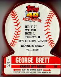 1991 Topps Stand-Ups #6 George Brett Back
