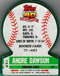 1991 Topps Stand-Ups #11 Andre Dawson Back