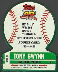 1991 Topps Stand-Ups #18 Tony Gwynn Back