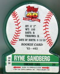 1991 Topps Stand-Ups #30 Ryne Sandberg Back