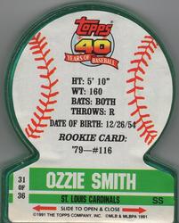 1991 Topps Stand-Ups #31 Ozzie Smith Back