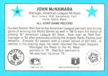 1988 Donruss All-Stars #10 John McNamara Back
