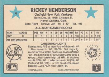 1988 Donruss All-Stars #4 Rickey Henderson Back