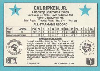 1988 Donruss All-Stars #5 Cal Ripken Jr.  Back