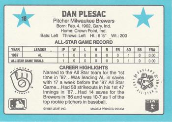 1988 Donruss All-Stars #18 Dan Plesac Back