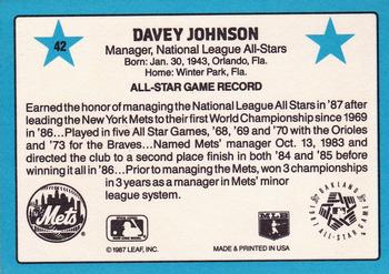 1988 Donruss All-Stars #42 Davey Johnson Back