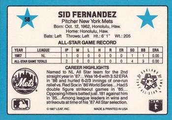 1988 Donruss All-Stars #58 Sid Fernandez Back