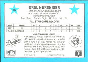 1988 Donruss All-Stars #56 Orel Hershiser Back