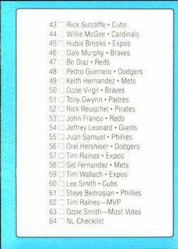 1988 Donruss All-Stars #64 NL Checklist Back